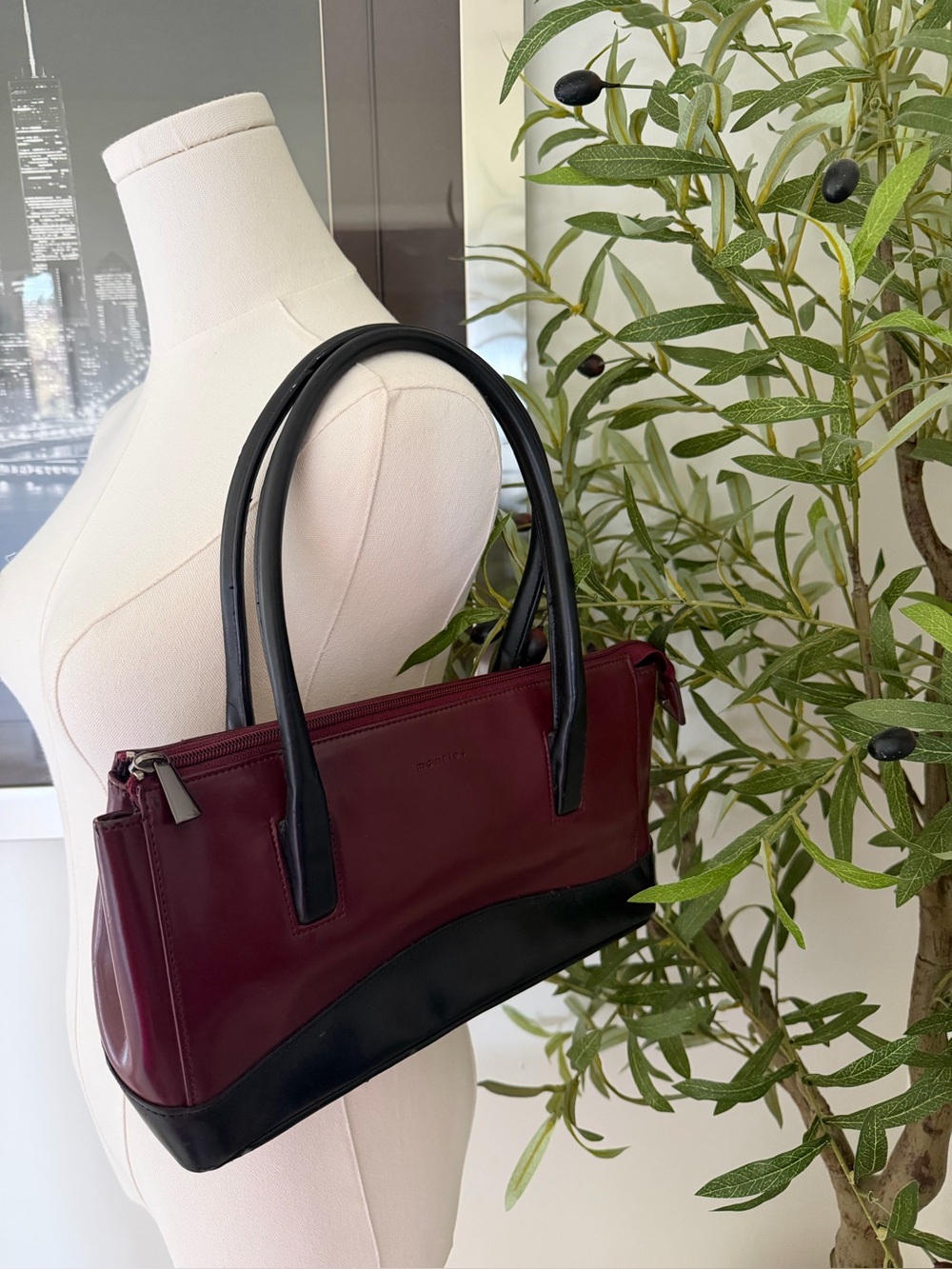 Mantles Burgundy and Black Women's Satchel Handbag